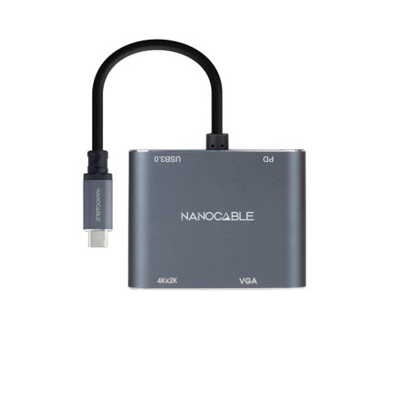 Nanocable Conversor USB-C a HDMI/VGA/USB3.0/PD 15 cm, Gris - Imagen 2