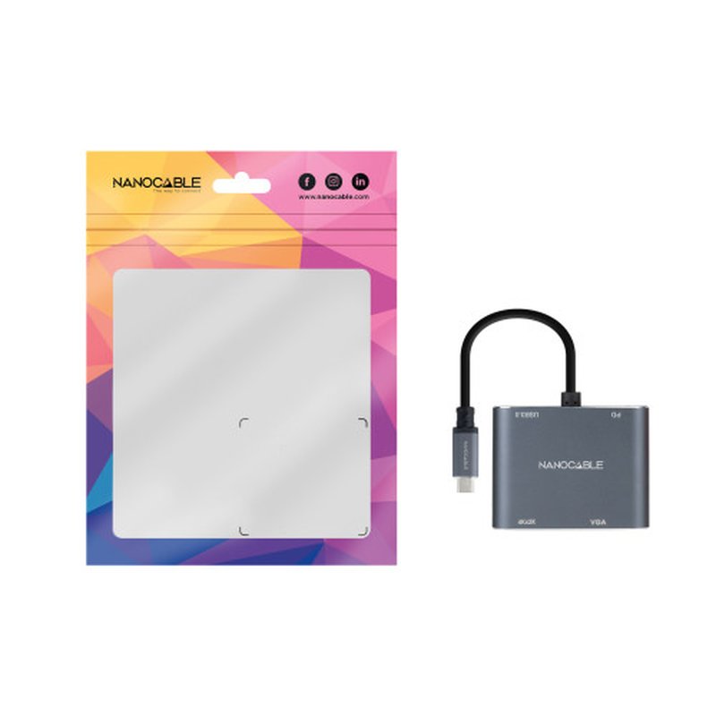 Nanocable Conversor USB-C a HDMI/VGA/USB3.0/PD 15 cm, Gris - Imagen 4