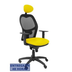 PIQUERAS Y CRESPO Silla Jorquera malla negra asiento similpiel amarillo con cabecero fijo