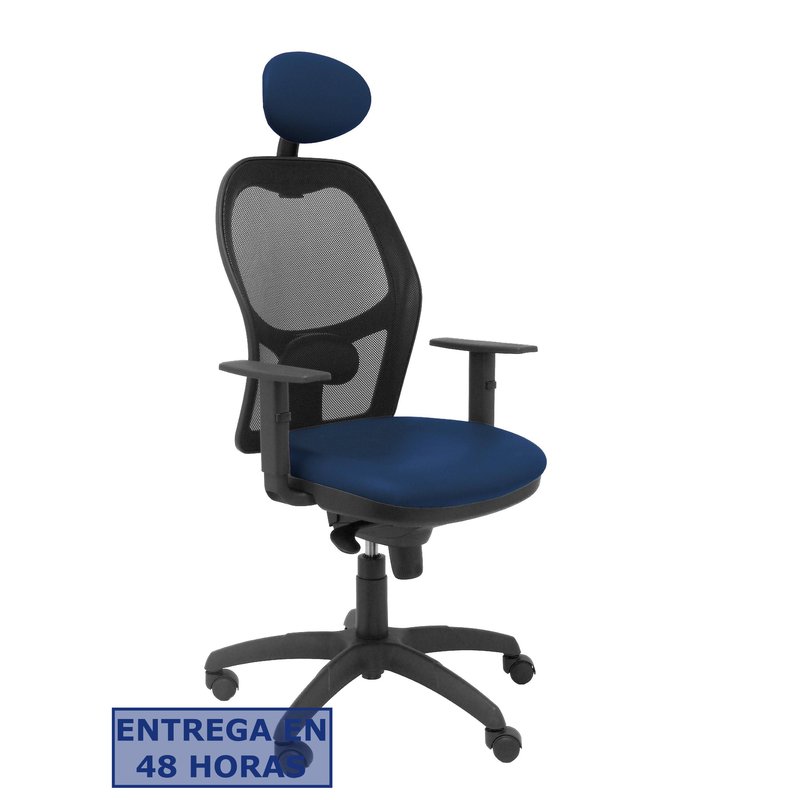 PIQUERAS Y CRESPO Silla Jorquera malla negra asiento similpiel azul marino con cabecero fijo PIQUERAS Y CRESPO Silla Jorquera malla negra asiento similpiel azul marino con cabecero fijo