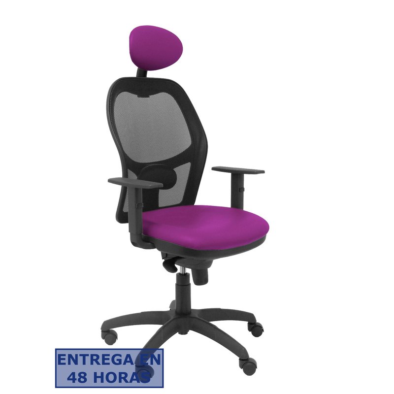 PIQUERAS Y CRESPO Silla Jorquera malla negra asiento similpiel morado con cabecero fijo
