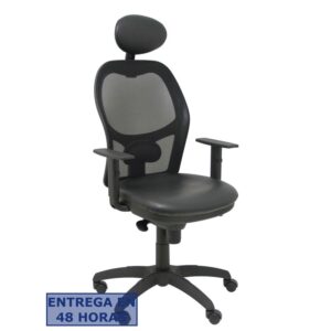 PIQUERAS Y CRESPO Silla Jorquera malla negra asiento similpiel negro con cabecero fijo