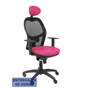 PIQUERAS Y CRESPO Silla Jorquera malla negra asiento similpiel rosa con cabecero fijo