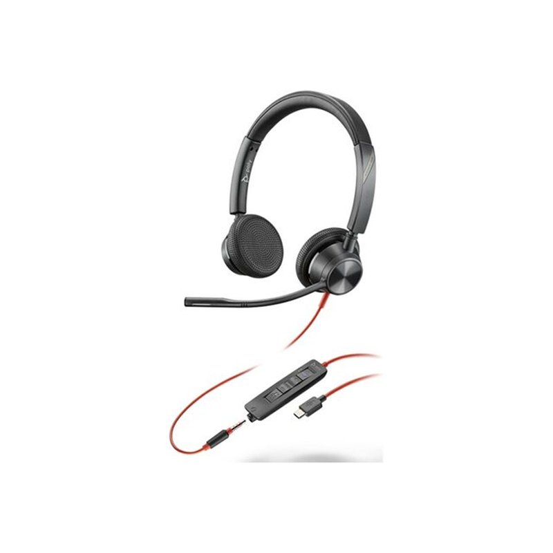 POLY Auriculares estéreo Blackwire 3325 con certificación Microsoft Teams USB-C + Conector de 3,5 mm + Adaptador USB-C/A