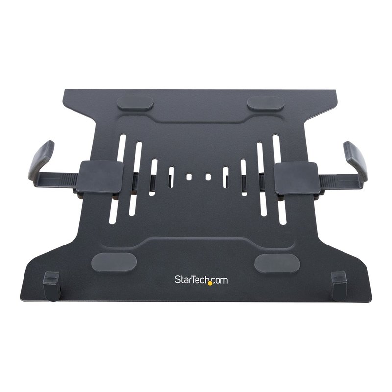 StarTech.com Brazo Soporte Ajustable para Monitor con Bandeja VESA para un Ordenador Portátil de 4,5kg y una Pantalla de hasta 32" (8kg), Negro, con Mordaza en C/Grommet