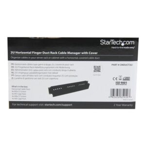 StarTech.com Panel Canaleta Horizontal de 2U con Cubierta para Gestión de Cableado en Racks y Perforaciones Laterales
