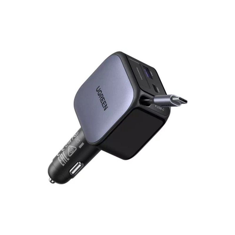 UGREEN 90W 2C1A FAST CAR CHARGER WITH RETRACTABLE USB-C CABLE
