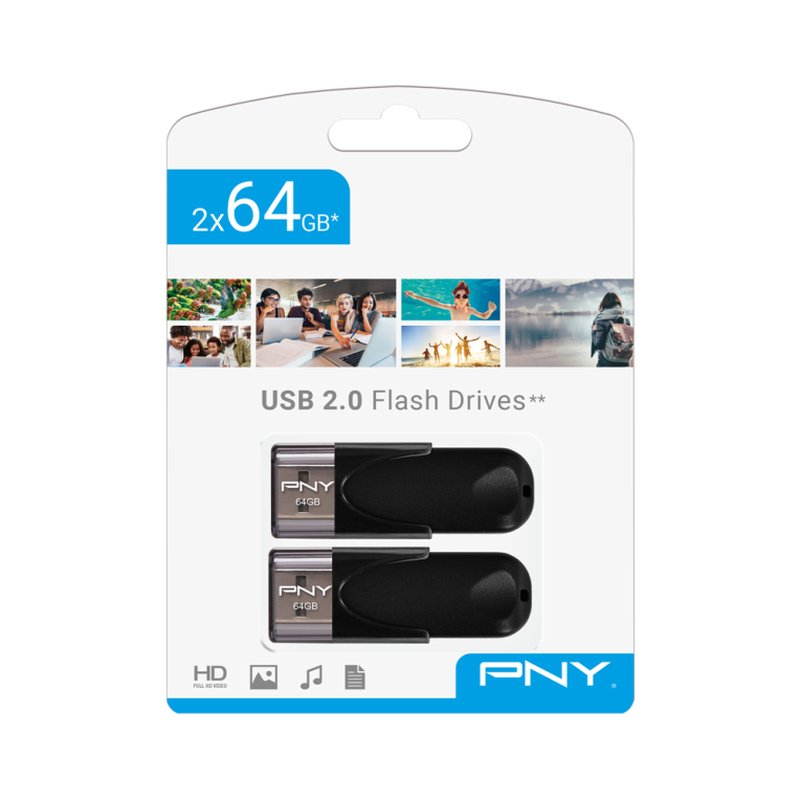 USB 2.0 PNY TWIN PACK 2x64GB ATTACHE 4 NEGRO