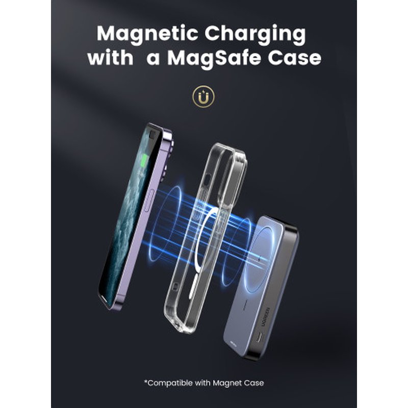 Ugreen 10000mAh Mini Powerbank Wireless 20W with MagSafe grey - Imagen 4