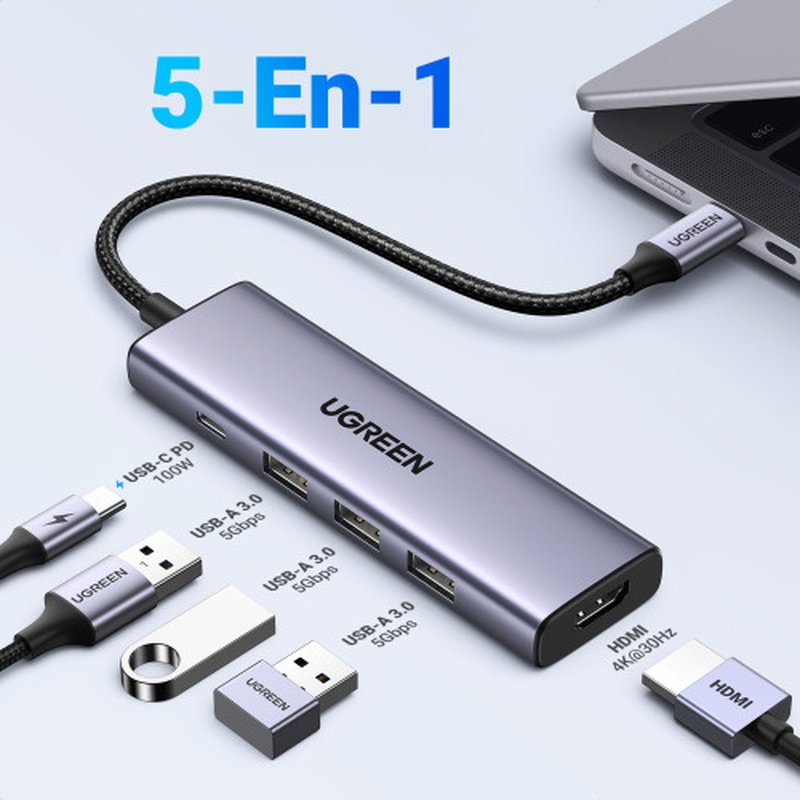 Ugreen 15596 base para portátil y replicador de puertos Alámbrico USB 3.2 Gen 1 (3.1 Gen 1) Type-A + Type-C Aluminio Ugreen 15596 base para portátil y replicador de puertos Alámbrico USB 3.2 Gen 1 (3.1 Gen 1) Type-A + Type-C Aluminio - Imagen 3