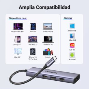 Ugreen 15596 base para portátil y replicador de puertos Alámbrico USB 3.2 Gen 1 (3.1 Gen 1) Type-A + Type-C Aluminio Ugreen 15596 base para portátil y replicador de puertos Alámbrico USB 3.2 Gen 1 (3.1 Gen 1) Type-A + Type-C Aluminio