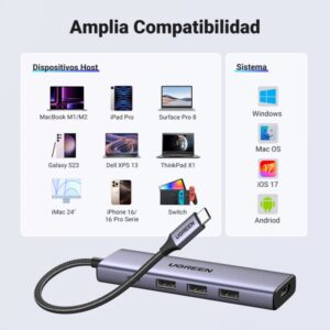 Ugreen 15596 base para portátil y replicador de puertos Alámbrico USB 3.2 Gen 1 (3.1 Gen 1) Type-A + Type-C Aluminio Ugreen 15596 base para portátil y replicador de puertos Alámbrico USB 3.2 Gen 1 (3.1 Gen 1) Type-A + Type-C Aluminio