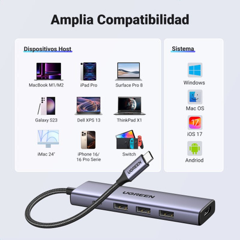 Ugreen 15596 base para portátil y replicador de puertos Alámbrico USB 3.2 Gen 1 (3.1 Gen 1) Type-A + Type-C Aluminio Ugreen 15596 base para portátil y replicador de puertos Alámbrico USB 3.2 Gen 1 (3.1 Gen 1) Type-A + Type-C Aluminio - Imagen 5