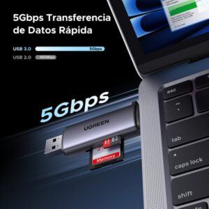 Ugreen 50706 lector de tarjeta USB/Micro-USB Plata