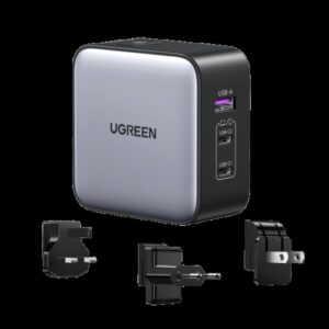 Ugreen 65W Nexode GaN Auriculares, Teléfono móvil, Portátil, Reloj inteligente, Tableta Gris USB Carga rápida Interior