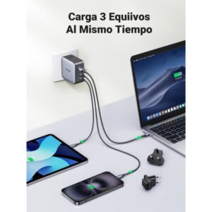 Ugreen 65W Nexode GaN Auriculares, Teléfono móvil, Portátil, Reloj inteligente, Tableta Gris USB Carga rápida Interior