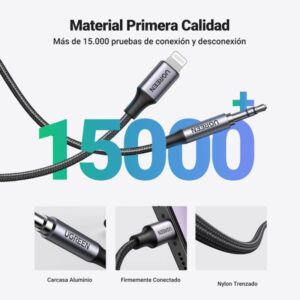 Ugreen 70509 cable de teléfono móvil Plata 1 m 3,5mm Lightning
