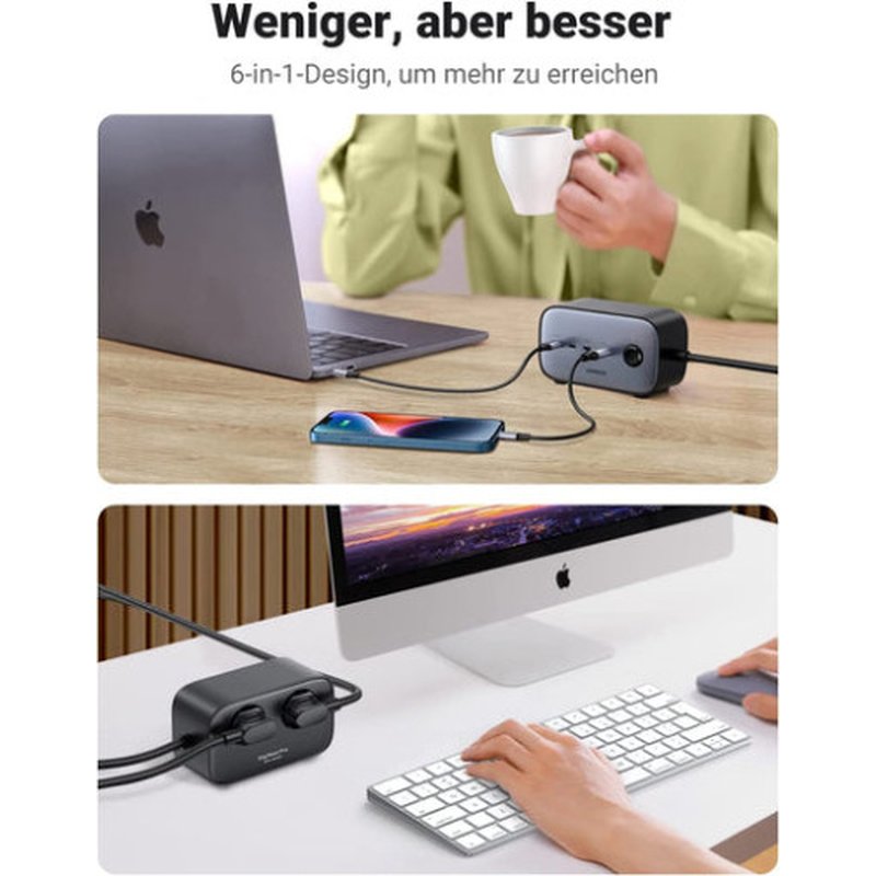 Ugreen Diginest Cube 7-in-1 3 salidas AC Tipo C 1,8 m 4 3680 W Negro Ugreen Diginest Cube 7-in-1 3 salidas AC Tipo C 1,8 m 4 3680 W Negro - Imagen 3