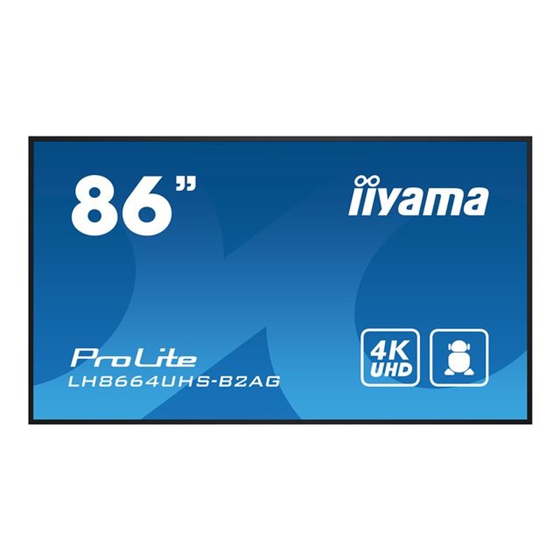 iiyama LH8664UHS-B2AG pantalla de señalización Pantalla plana para señalización digital 2,18 m (86") Wifi 500 cd / m² 4K Ultra HD Negro Procesador incorporado Android 24/7