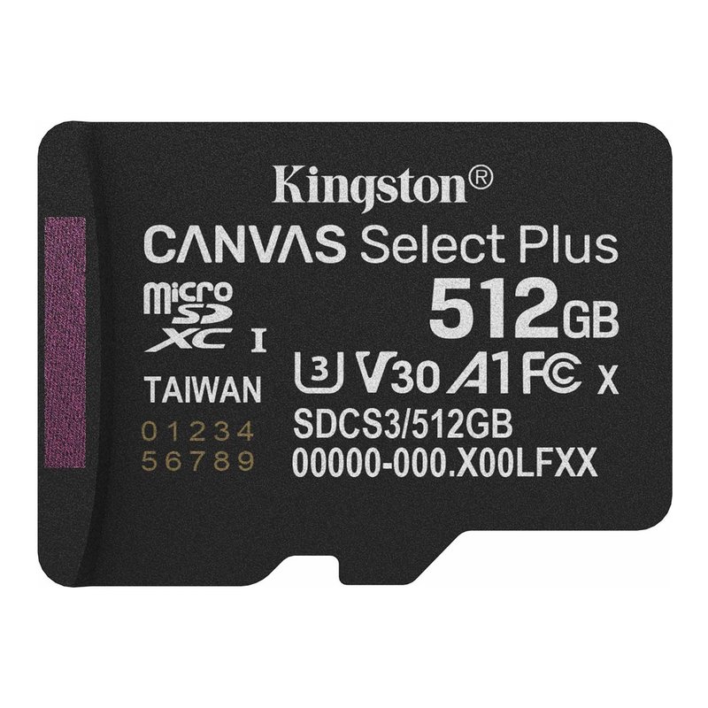 Kingston Technology 512GB micSDXC Canvas Select Plus Gen3 150R A1 (Adaptador de SD no incluido) Kingston Technology 512GB micSDXC Canvas Select Plus Gen3 150R A1 (Adaptador de SD no incluido)