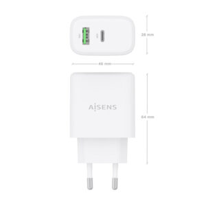 AISENS Cargador GaN 45W, 1xUSB-C PD3.0 QC4.0, 1xUSB-A QC3.0, Blanco AISENS Cargador GaN 45W, 1xUSB-C PD3.0 QC4.0, 1xUSB-A QC3.0, Blanco