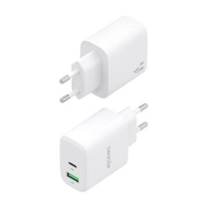 AISENS - CARGADOR GaN 45W, 1xUSB-C PD3.0 QC4.0, 1xUSB-A QC3.0, BLANCO