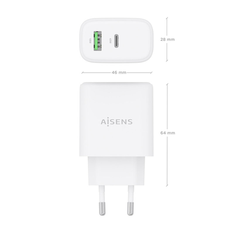 AISENS - CARGADOR GaN 45W, 1xUSB-C PD3.0 QC4.0, 1xUSB-A QC3.0, BLANCO - Imagen 4