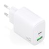 AISENS Cargador GaN 45W, 1xUSB-C PD3.0 QC4.0, 1xUSB-A QC3.0, Blanco