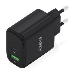 AISENS Cargador GaN 45W, 1xUSB-C PD3.0 QC4.0, 1xUSB-A QC3.0, Negro