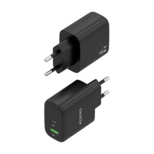 AISENS Cargador GaN 45W, 1xUSB-C PD3.0 QC4.0, 1xUSB-A QC3.0, Negro