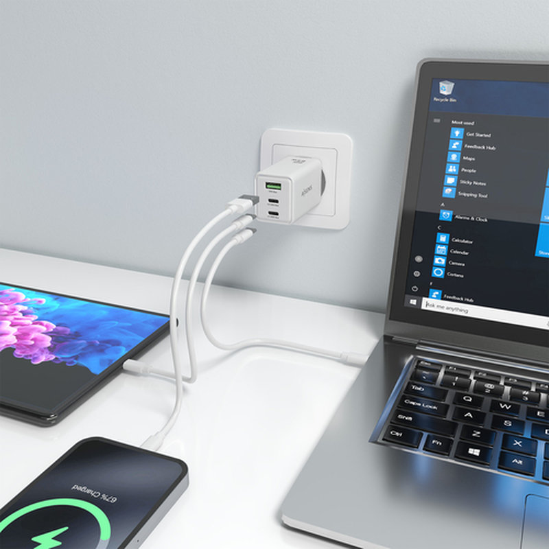 AISENS Cargador GaN 65W, 2xUSB-C PD3.0 QC4.0, 1xUSB-A QC3.0, Blanco - Imagen 6