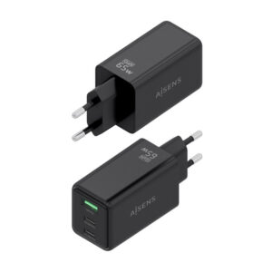 AISENS Cargador GaN 65W, 2xUSB-C PD3.0 QC4.0, 1xUSB-A QC3.0, Negro
