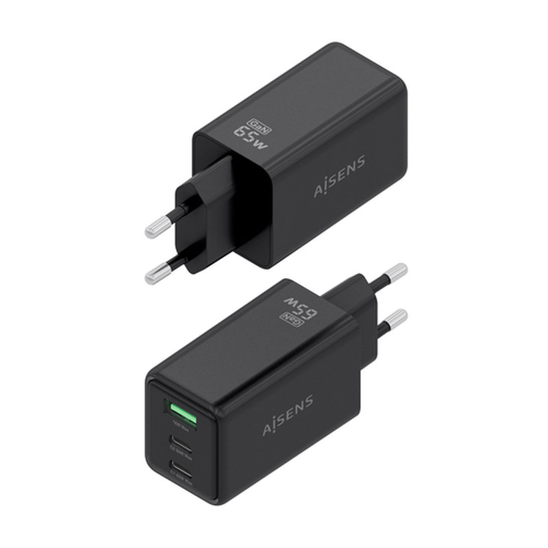 AISENS Cargador GaN 65W, 2xUSB-C PD3.0 QC4.0, 1xUSB-A QC3.0, Negro - Imagen 3