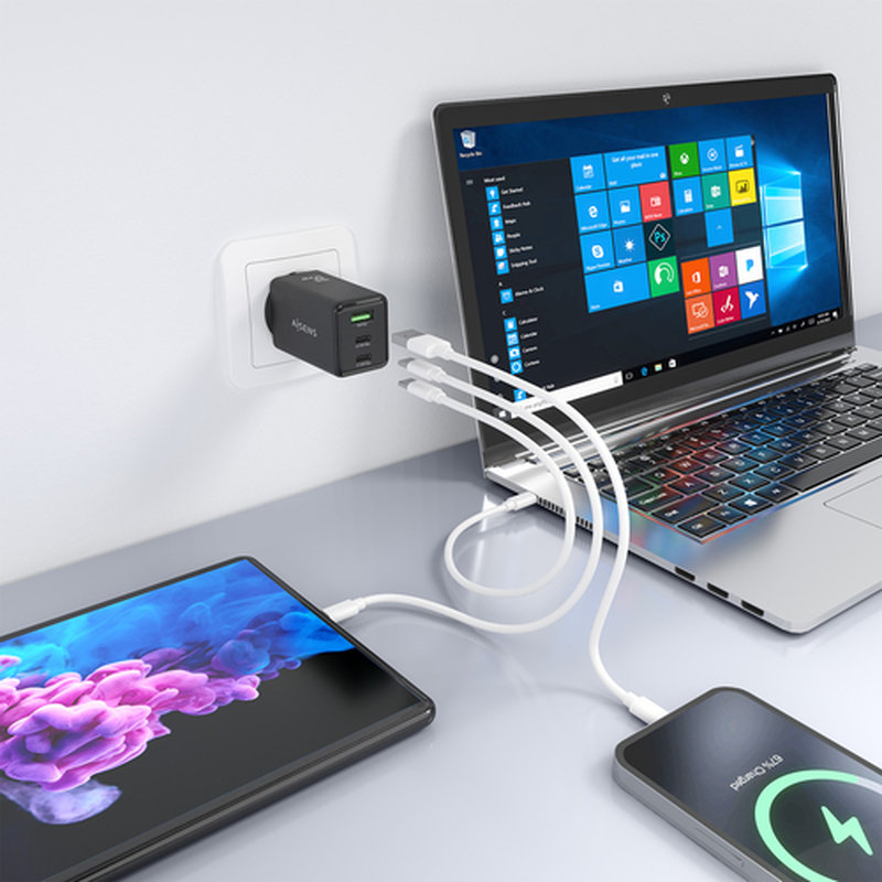 AISENS Cargador GaN 65W, 2xUSB-C PD3.0 QC4.0, 1xUSB-A QC3.0, Negro - Imagen 5
