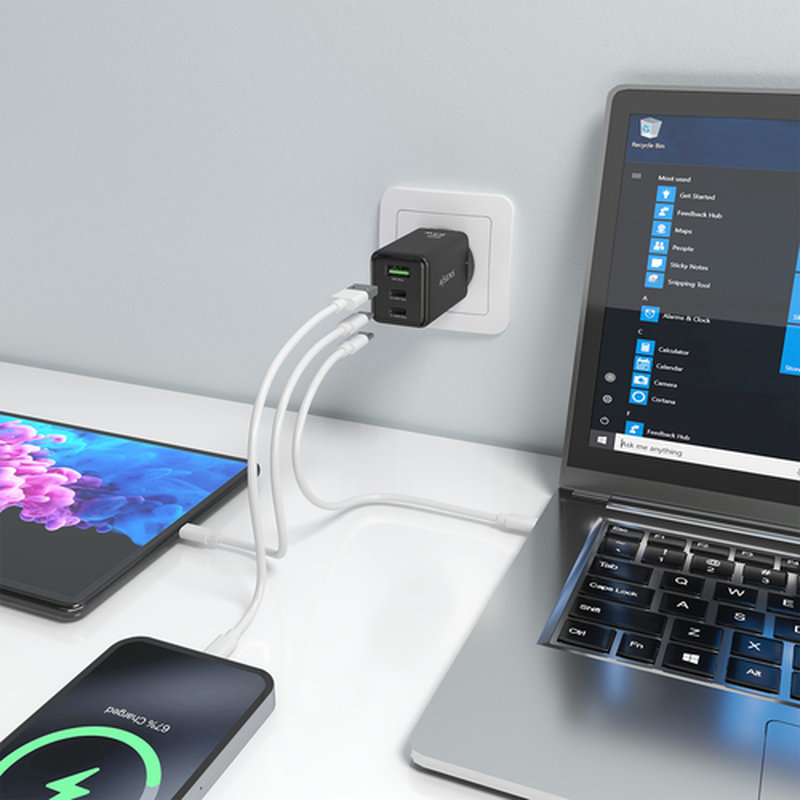 AISENS Cargador GaN 65W, 2xUSB-C PD3.0 QC4.0, 1xUSB-A QC3.0, Negro - Imagen 6