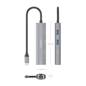 AISENS Dock USB-C A Ethernet Gigabit + Hub 1xUSB-C+2xUSB-A, Gris, 15cm AISENS Dock USB-C A Ethernet Gigabit + Hub 1xUSB-C+2xUSB-A, Gris, 15cm