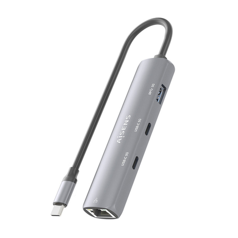 AISENS Dock USB-C A Ethernet Gigabit + Hub 2xUSB-C+1xUSB-A, Gris, 15cm - Imagen 5