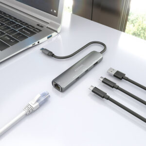 AISENS Dock USB-C A Ethernet Gigabit + Hub 2xUSB-C+1xUSB-A, Gris, 15cm