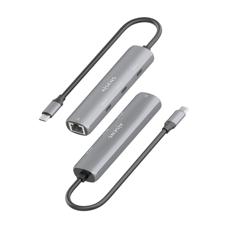 AISENS Dock USB-C A Ethernet Gigabit + Hub 3xUSB-C, Gris, 15cm - Imagen 3