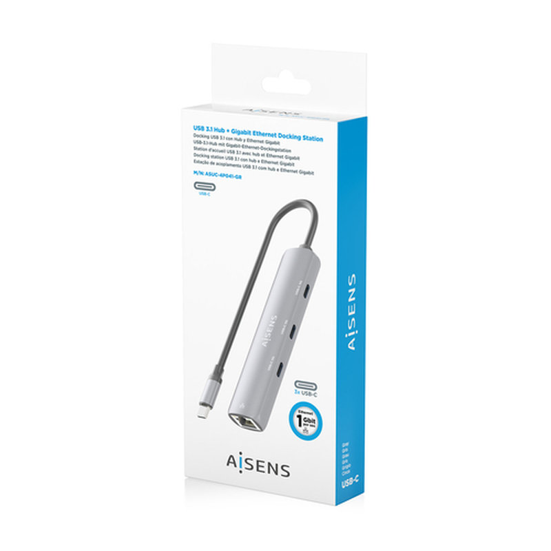 AISENS Dock USB-C A Ethernet Gigabit + Hub 3xUSB-C, Gris, 15cm - Imagen 8