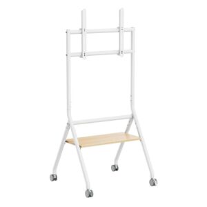 AISENS Soporte de suelo eco con rueda, 1 bandeja para pantalla interactiva/TV 80kg de 37-86, Blanco+Madera