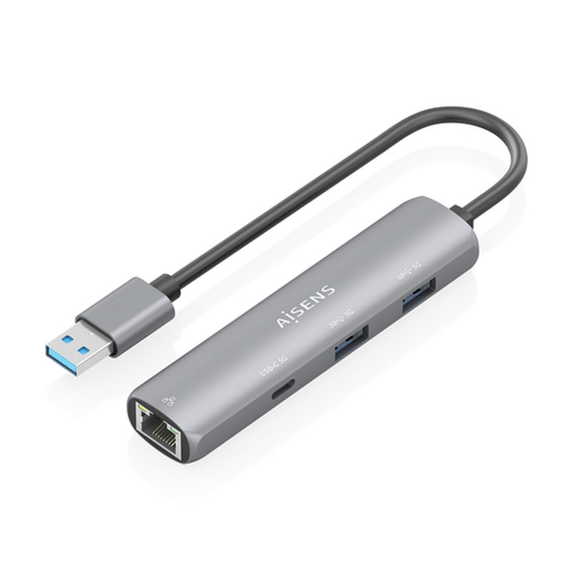 AISENS USB3.0 Dock USB-A A Ethernet Gigabit + Hub 1xUSB-C+2xUSB-A, Gris, 15cm AISENS USB3.0 Dock USB-A A Ethernet Gigabit + Hub 1xUSB-C+2xUSB-A, Gris, 15cm