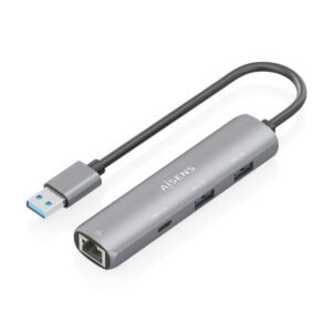AISENS USB3.0 Dock USB-A A Ethernet Gigabit + Hub 1xUSB-C+2xUSB-A, Gris, 15cm