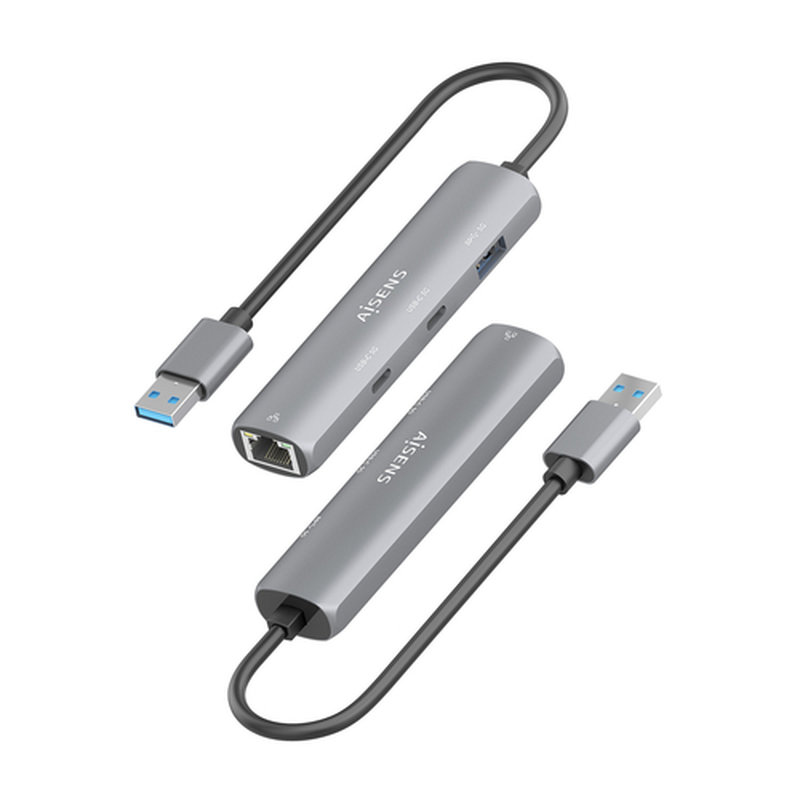 AISENS USB3.0 Dock USB-A A Ethernet Gigabit + Hub 2xUSB-C+1xUSB-A, Gris, 15cm - Imagen 3