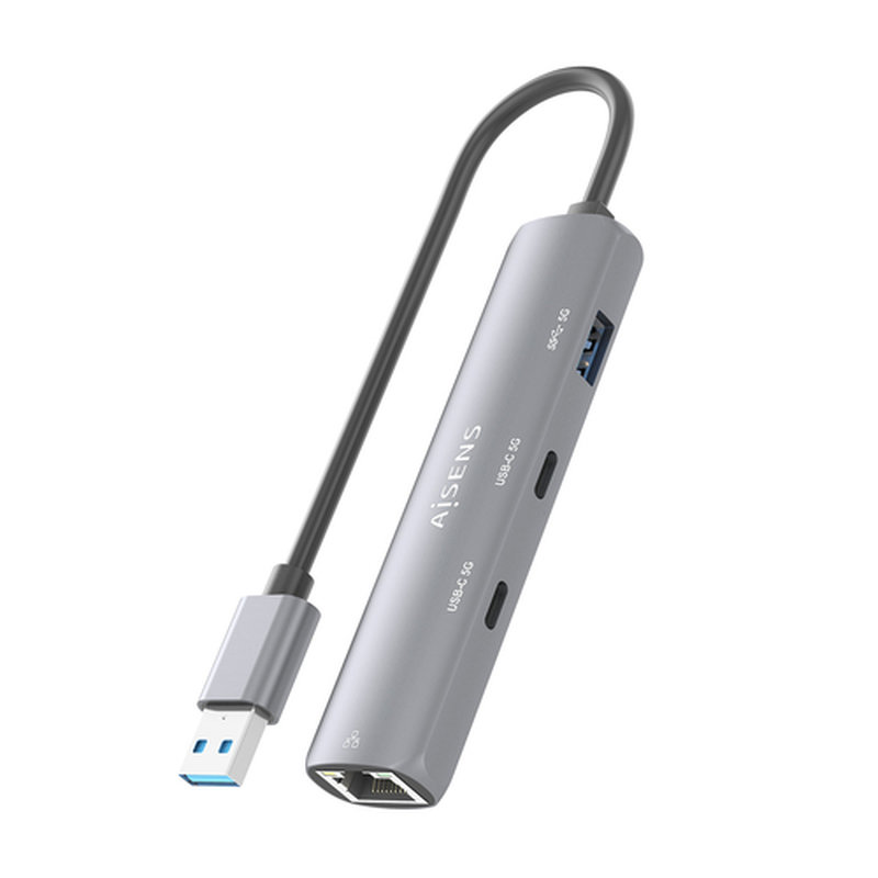 AISENS USB3.0 Dock USB-A A Ethernet Gigabit + Hub 2xUSB-C+1xUSB-A, Gris, 15cm - Imagen 5