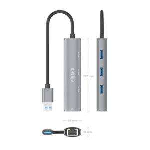 AISENS USB3.0 Dock USB-A A Ethernet Gigabit + Hub 3xUSB-A, Gris, 15cm AISENS USB3.0 Dock USB-A A Ethernet Gigabit + Hub 3xUSB-A, Gris, 15cm