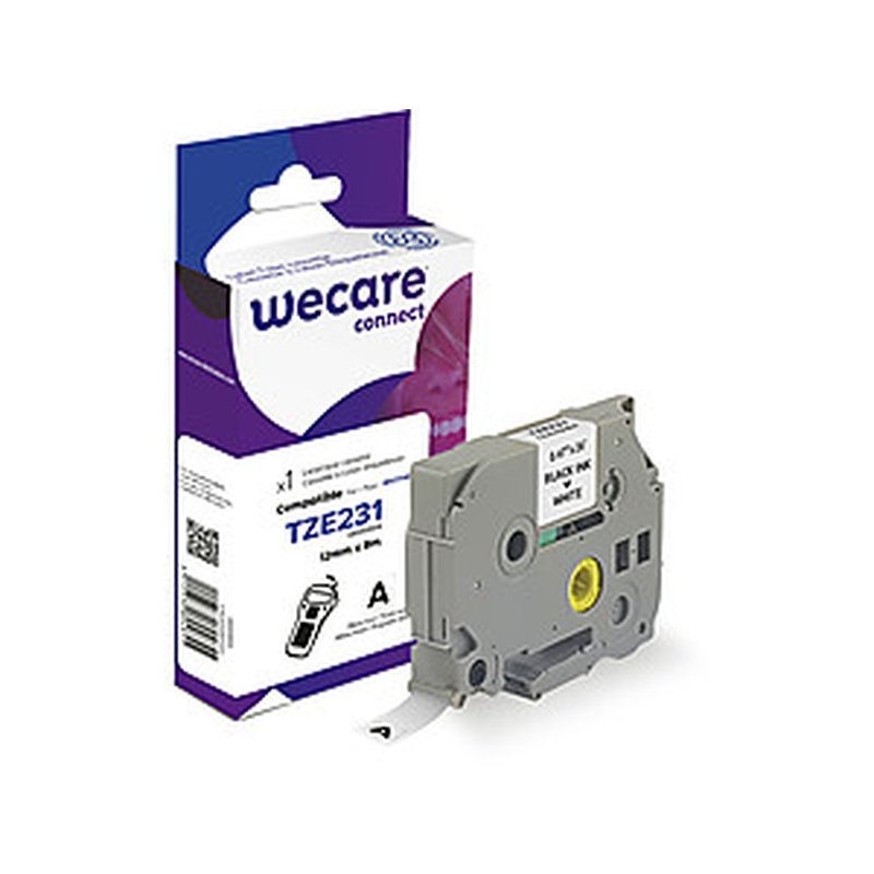 ARMOR WECARE Etiqueta Blanca Texto negro para BROTHER TZE231  12MM*8M (pedir 4 unidades)