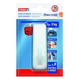 BLISTER GANCHO ADHESIVO XL RECTANGULAR POWERSTRIPS 3KG BLANCO TESA 59029-00001-00