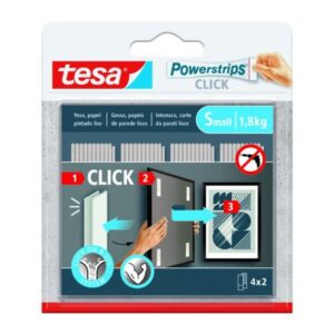 BLISTER TIRAS ADHESIVAS CUELGA OBJETOS POWERSTRIPS CLIK 1,8KG 4 PARES 60X20MM "S" TESA 77720-00001-00