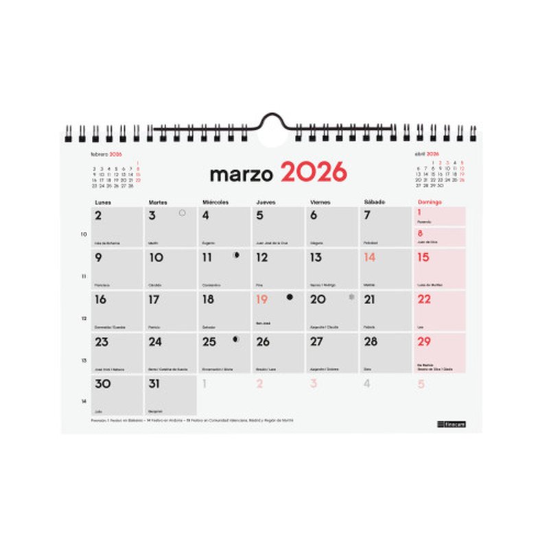 CALENDARIO 2026 NEUTRO PARED ESCRIBIR S 210X150MM FINOCAM 780160026 - Imagen 3